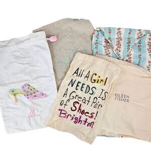 Lot 5 fabric dust cover bags embroidered floral Eileen Fisher  Aspiga Brighton